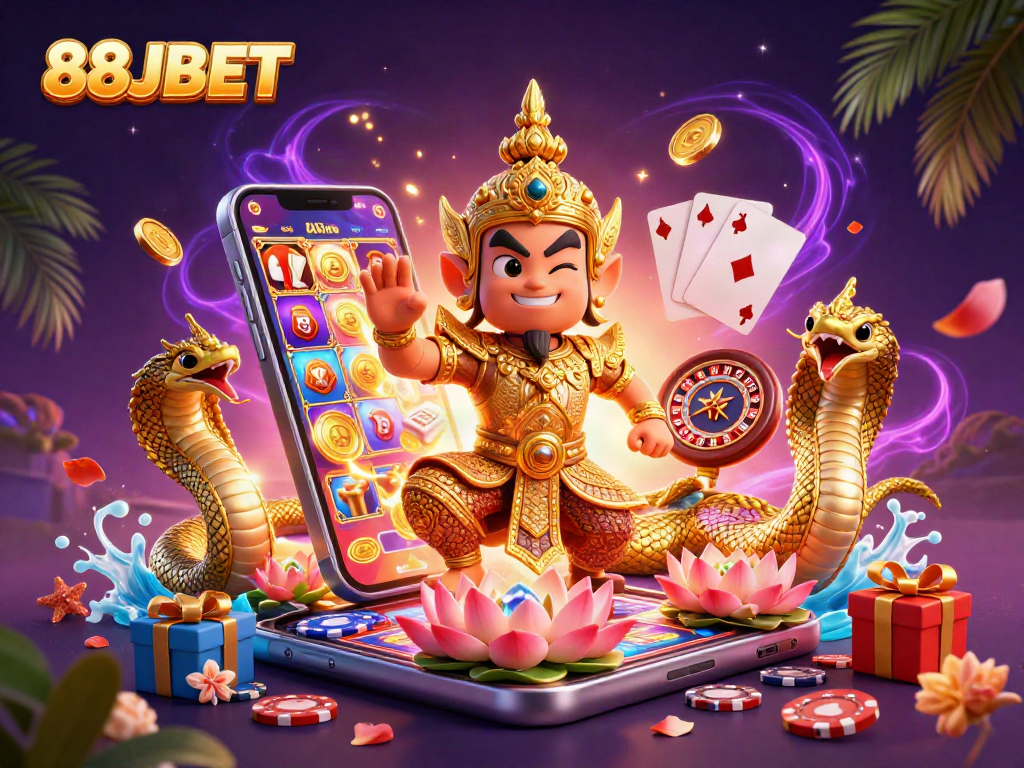 Experience exciting gaming adventures with 88JBET's rich casino visuals and vibrant characters.