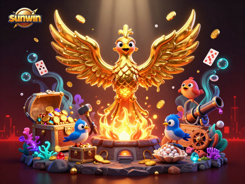 Engage in exciting gameplay at sunwin with a molten phoenix emerging from treasures.