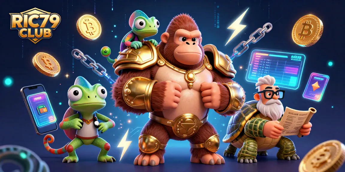 Embrace the excitement of RIC79 CLUB with powerful characters in a vibrant casino scene.