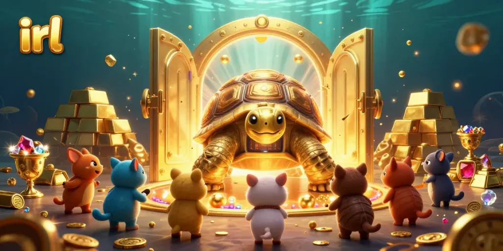 Spin the reels at irl-inspired casinos with a golden tortoise and vibrant treasures!