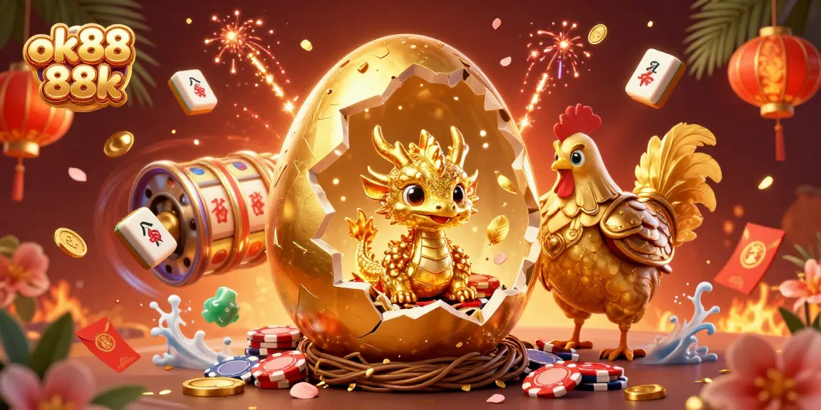 Engage and win at ok88 88k with gold-themed casino gaming featuring dragon and poker elements.
