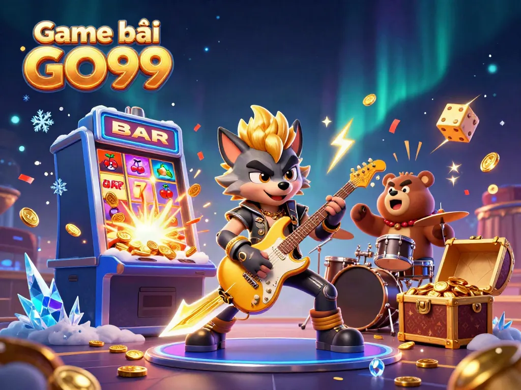 Experience the thrill of Game bài GO99 featuring dynamic characters in a vibrant casino scene.