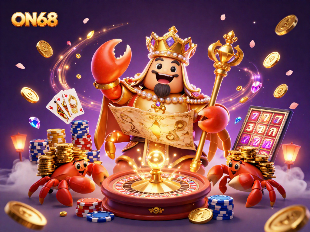 Experience the excitement at ON68, where the golden crab emperor reigns over thrilling casino games.