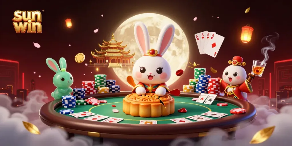 Experience the thrill of sun win as characters engage in a vibrant lunar poker game with rich cultural elements.