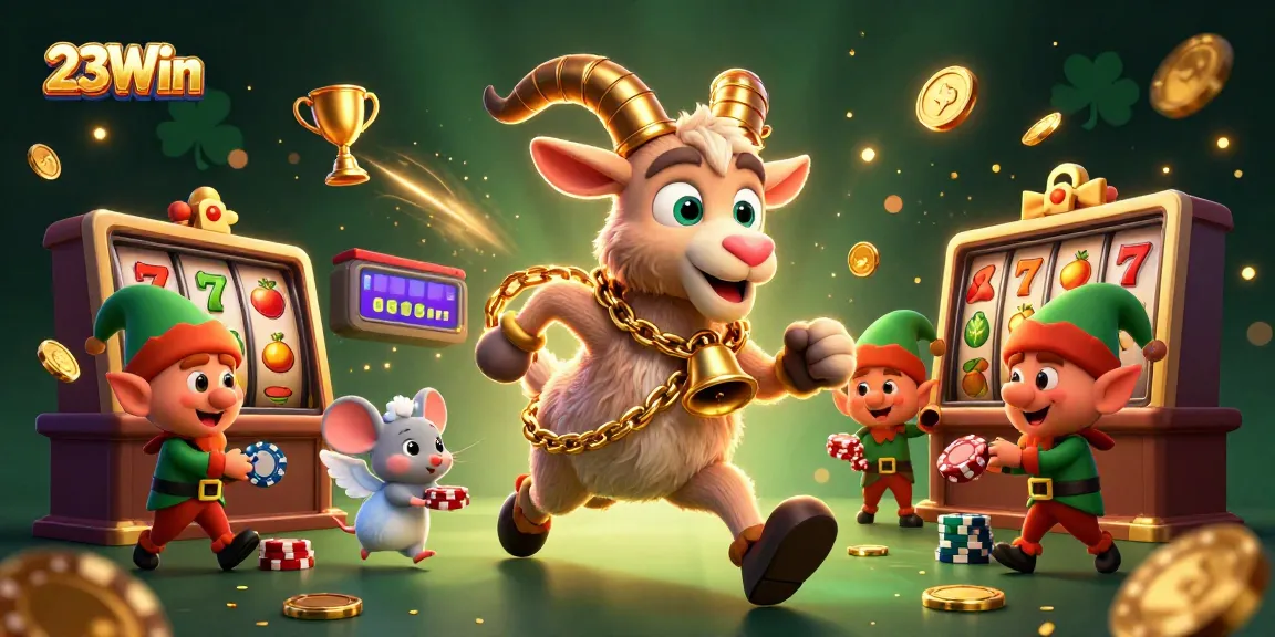 Experience thrilling gameplay at 23Win, where Krampus and festive characters bring the casino to life in a vibrant 3D scene.