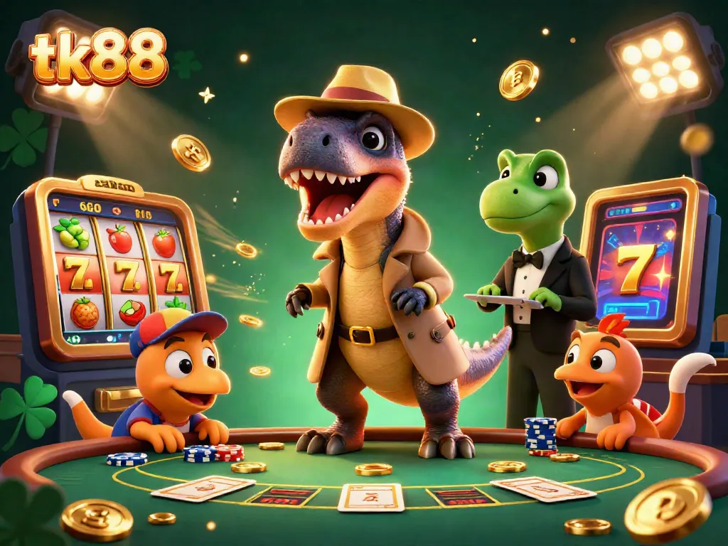 Experience thrilling moments at tk88 with a velociraptor card counter, stegosaurus pit boss, and playful compy.