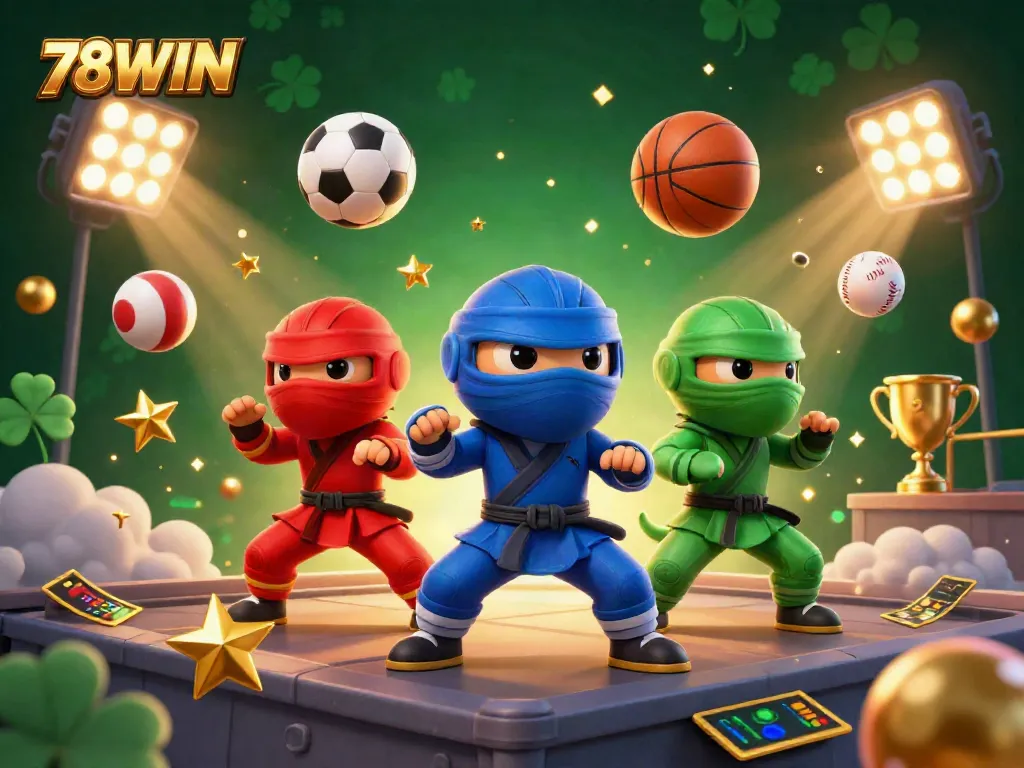 Engage with thrilling martial arts action in 78WIN's dynamic gambling scene featuring vibrant chameleons and sports elements.