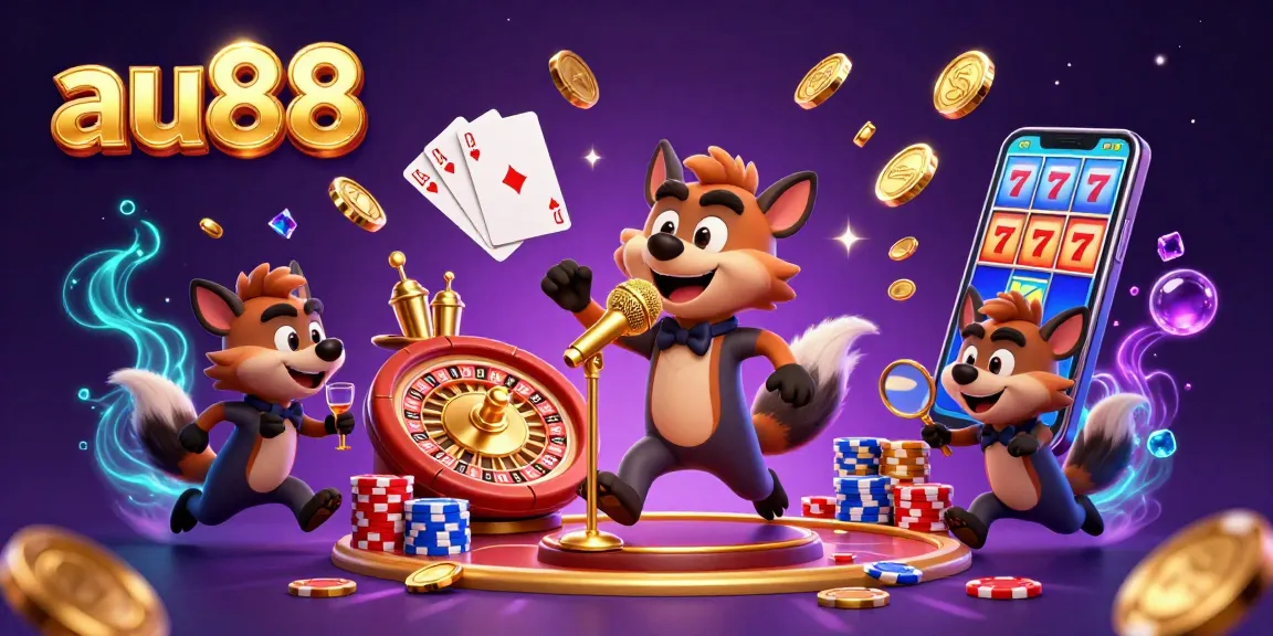 Join the fun at au88's lively casino scene with hyenas enjoying drinks, games, and comedy!
