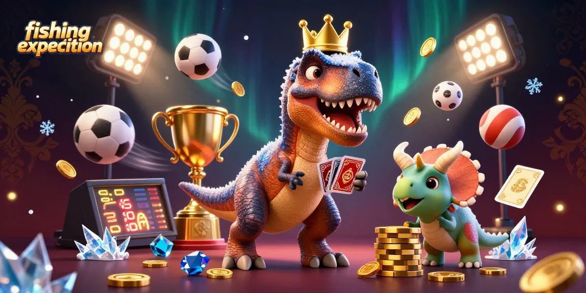 Engage in a thrilling fishing expedition with vibrant dinosaurs and dynamic card game elements.