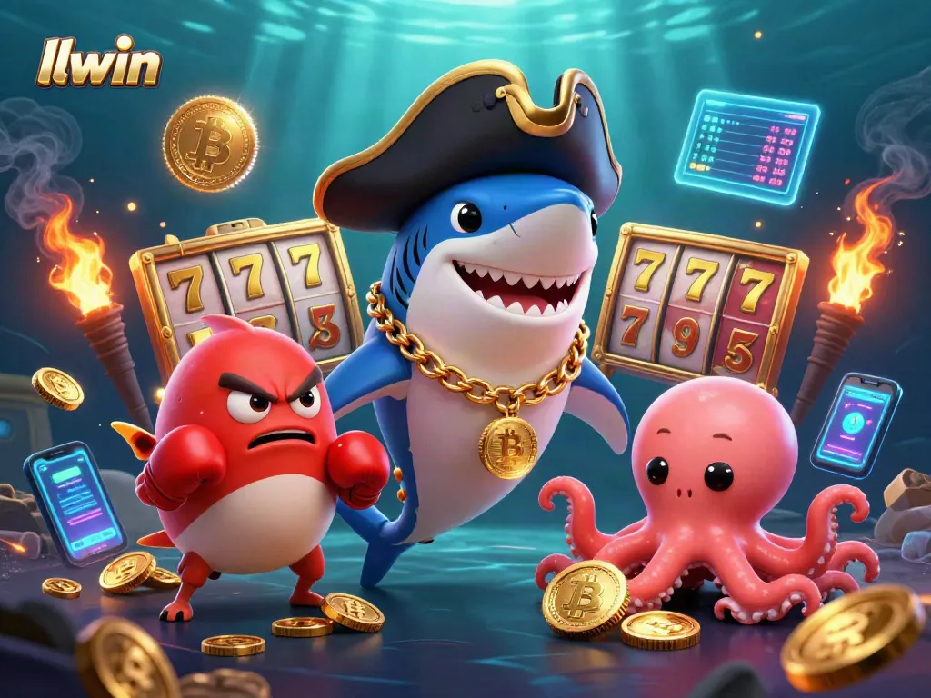 Engage in thrilling gameplay at llwin with a 3D pirate shark, pufferfish, and octopus in an exciting casino scene.