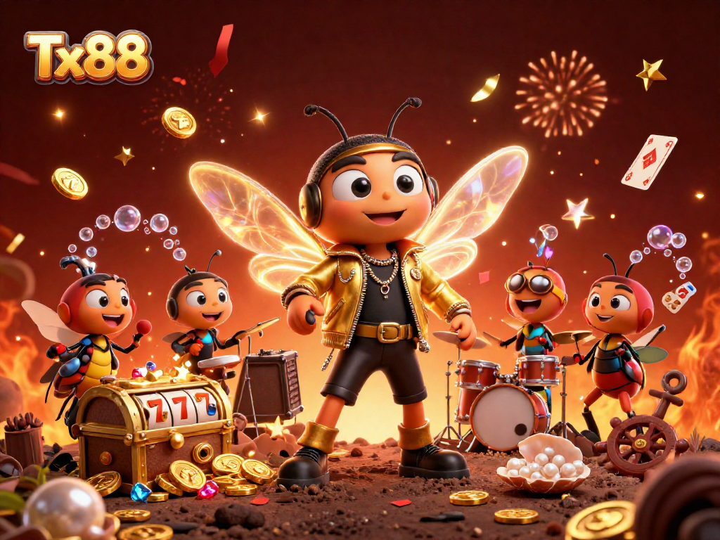 Experience the thrill of slots at Tx88 with vibrant 3D characters and dynamic casino elements.