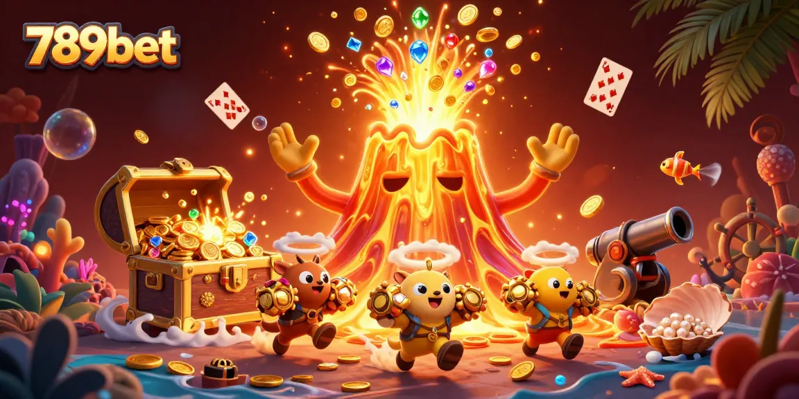 Explore treasure-filled adventures with 789bet in a vibrant and dynamic 3D casino-themed illustration.