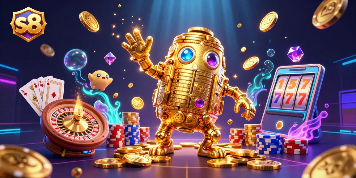 Spin the reels and win big with S8's vibrant casino scene featuring exciting game elements.