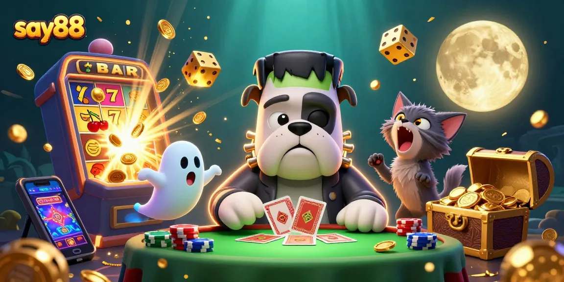 Experience thrilling gaming action at say88 with a colorful 3D casino scene featuring dynamic characters.