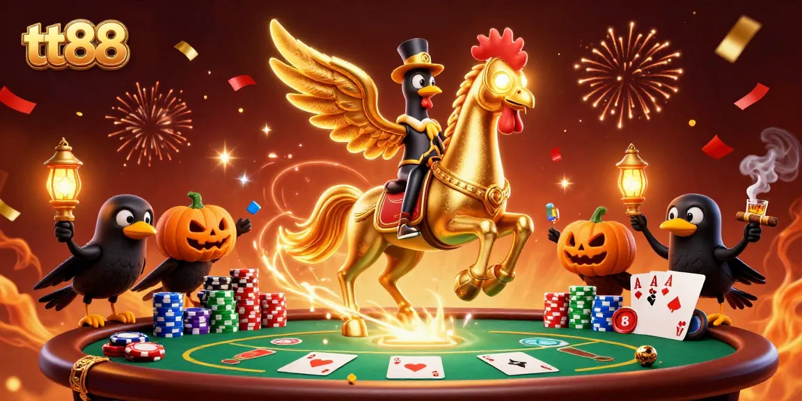 Experience the thrill of tt88 with a captivating golden rooster in a vibrant casino scene.