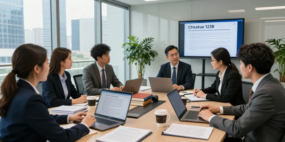 Lawyers discussing chapter 123B regulations in a modern office setting, highlighting collaborative legal efforts.