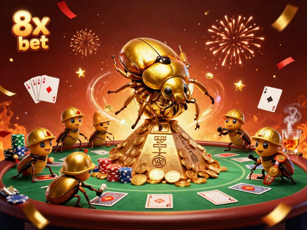 Experience the thrill of betting with 8x bet, as a golden dung beetle rolls a treasure of coin rewards.