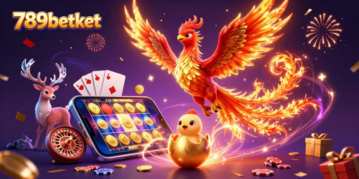 Experience the excitement of 789betket with a vibrant 3D illustration showcasing a phoenix in a casino-themed scene.