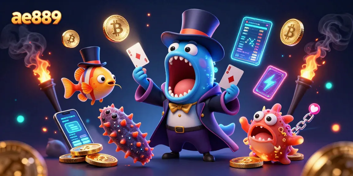 ae889 features a vibrant deep-sea themed illustration showcasing unique gambling characters and elements.