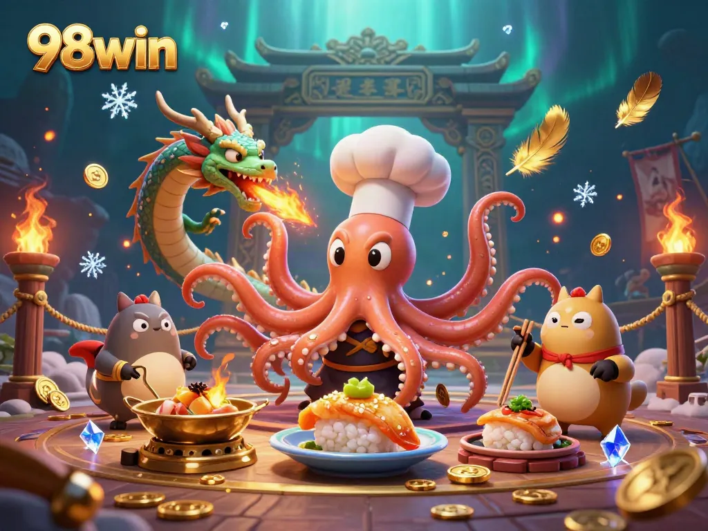 Experience thrilling gameplay at 98win with a vibrant and dynamic illustration capturing a colorful casino atmosphere.