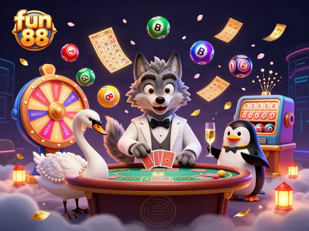Experience fun 88 thrills with vibrant casino elements and charming characters.
