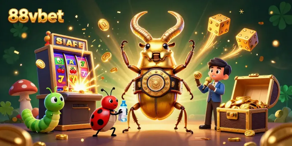 Experience excitement with 88vbet gaming elements in a dynamic, colorful casino scene.