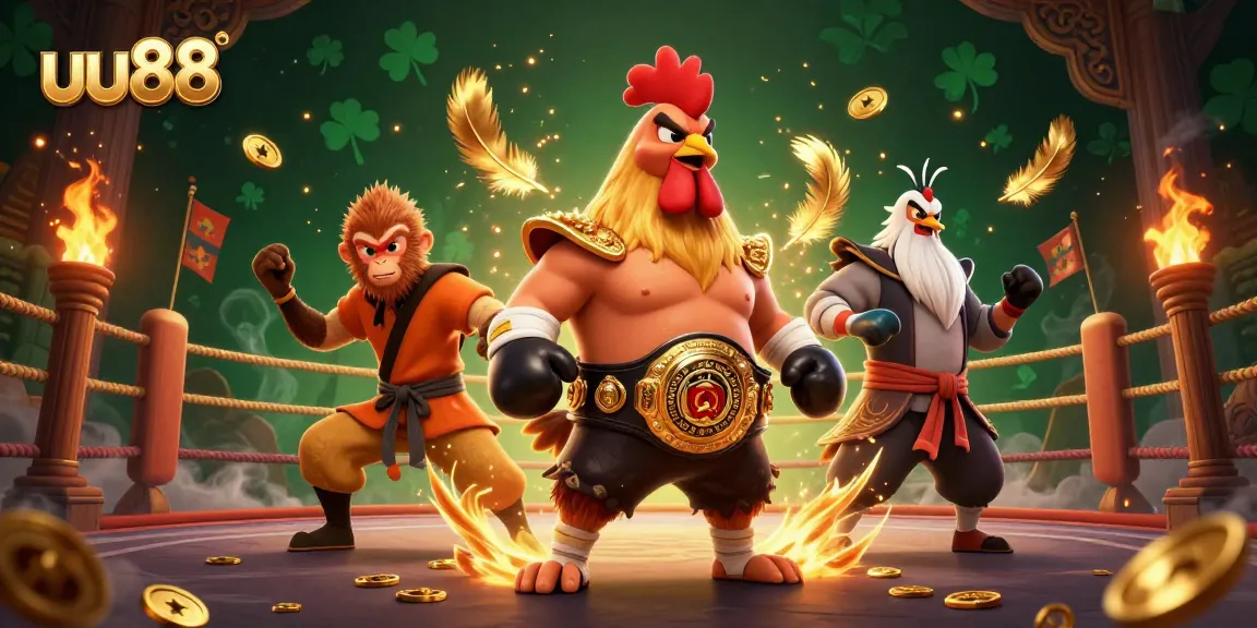 uu88 players engaging in a dynamic casino scene with martial arts characters and vibrant gaming elements