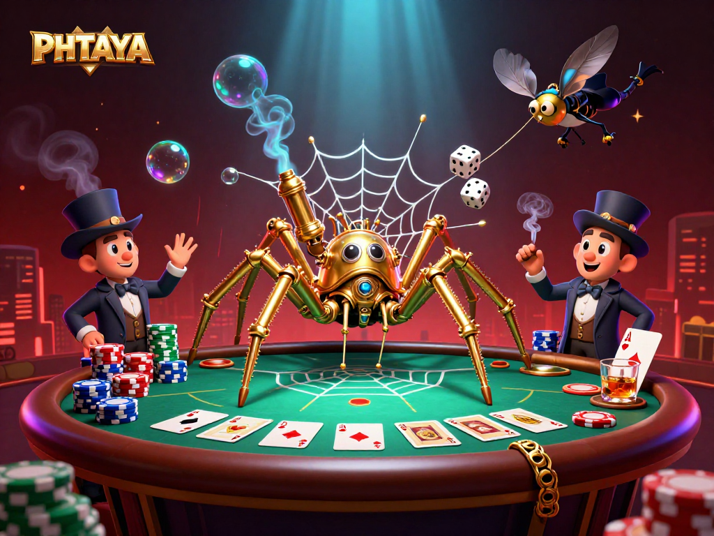 PHTAYA delivers thrilling winning opportunities in a vibrant cartoon casino scene.