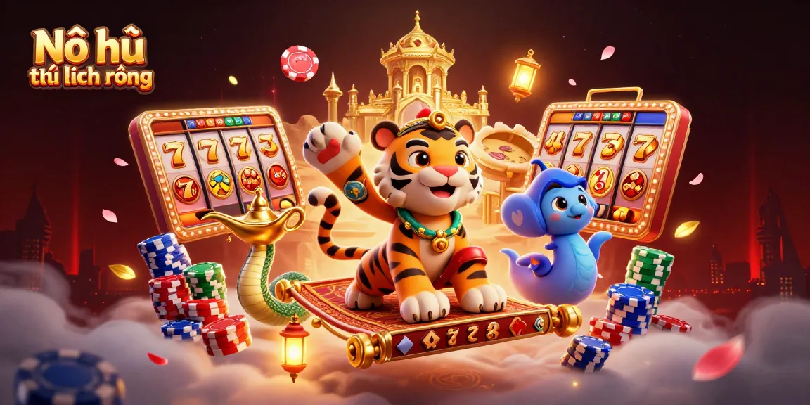 Nổ hũ thủ lĩnh rồng showcases thrilling jackpot moments in a vibrant casino-inspired scene.