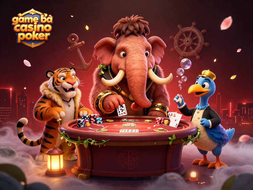 Engage with game bài casino poker alongside vibrant 3D characters in a lively casino atmosphere.