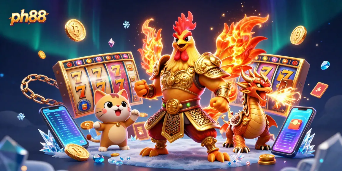Engage with ph88's vibrant slot gaming experience featuring unique characters and cryptocurrency elements.