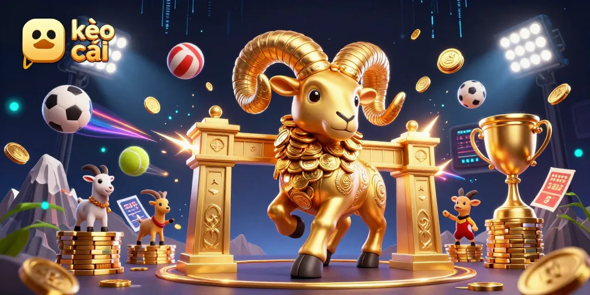 Engage with kèo nhà cái as a golden ram charges through a vibrant sports betting scene.