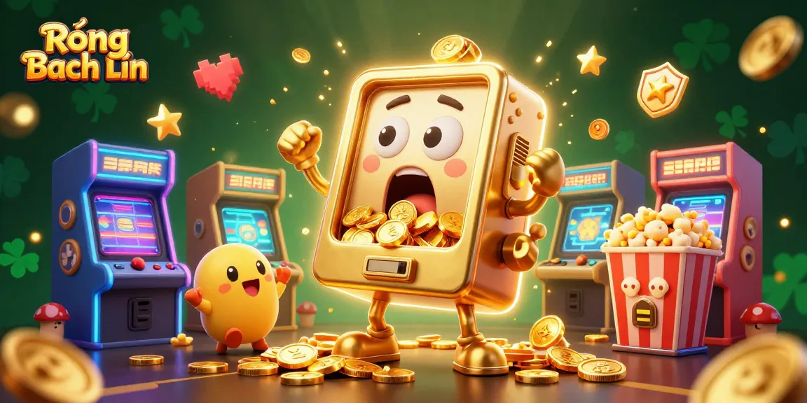 Rồng Bạch Kim slot machine celebrating a jackpot win with coins and cheering machines in a vibrant casino illustration