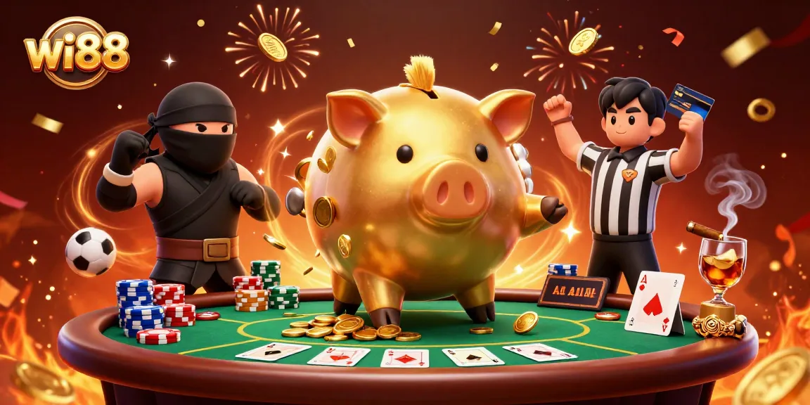 Win big with wi88 in an exciting casino scene featuring unique characters and vibrant game elements.