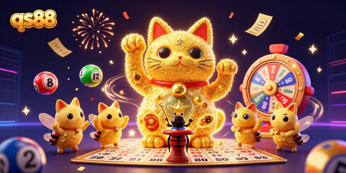 Engage in thrilling gameplay at qs88, watching golden fireflies and casino symbols come alive in celebration.