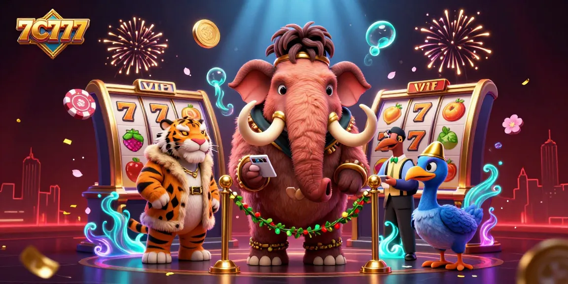 Experience the wonder of 7C777 with vibrant characters at a colorful casino.
