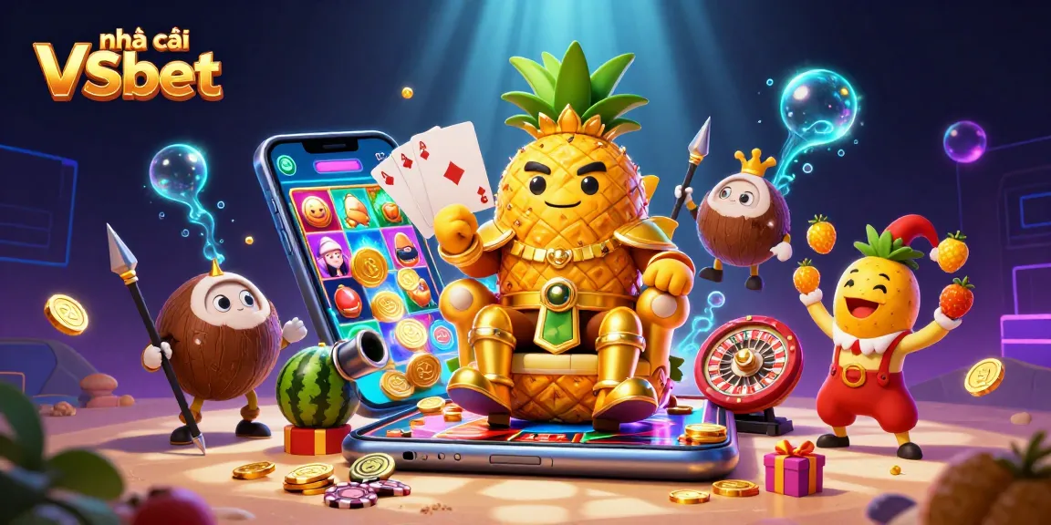 Engage with nhà cái VSbet in this vibrant 3D casino scene illustrating exciting gaming elements.