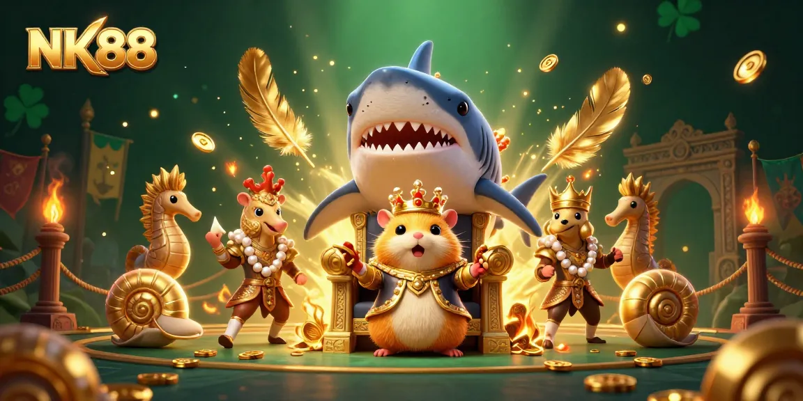 Experience thrilling gameplay at NK88 with the golden hamster king in a vibrant casino atmosphere.