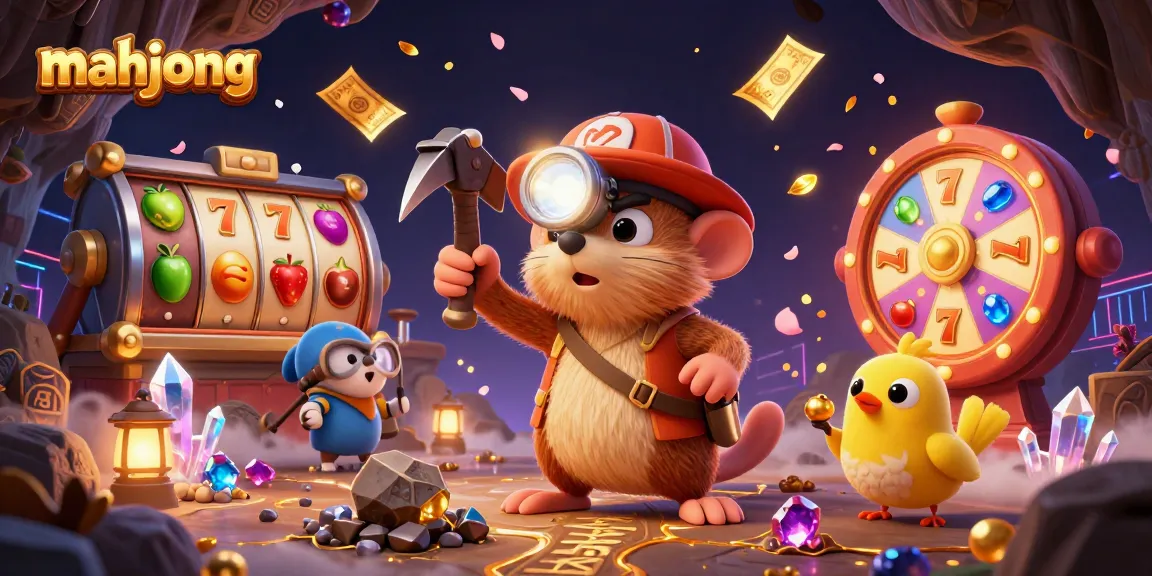 Experience mahjong excitement with the treasure hunter mole and canary in a vibrant casino scene.