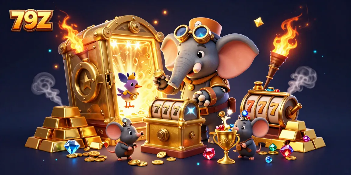 Experience thrilling slots and jackpots at 79Z with vibrant characters and rich casino elements.