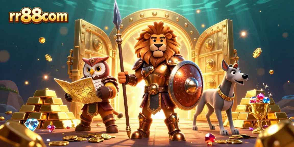 Experience thrilling adventures at rr88com with vibrant casino elements and engaging characters in an enchanting 3D scene.