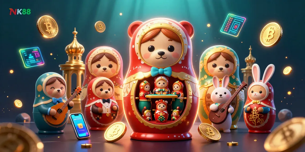 Experience thrilling casino action with NK88's vibrant 3D illustration featuring classic casino elements and characters.