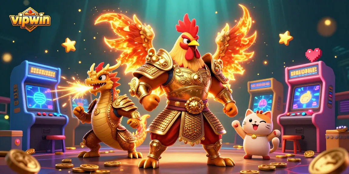 Engage with vipwin's thrilling gaming experience through a vibrant 3D illustration showcasing exciting characters and casino elements.