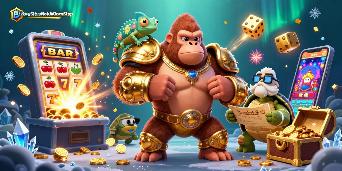 BettingSitesNotOnGamStop showcases a powerful gorilla king and companions amidst a vibrant casino scene.