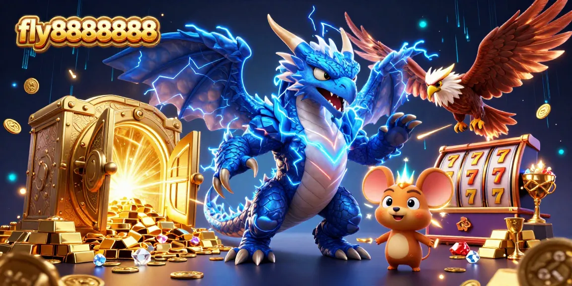 Experience thrilling wins with fly88888888 in a vibrant casino world featuring dynamic characters and treasures.