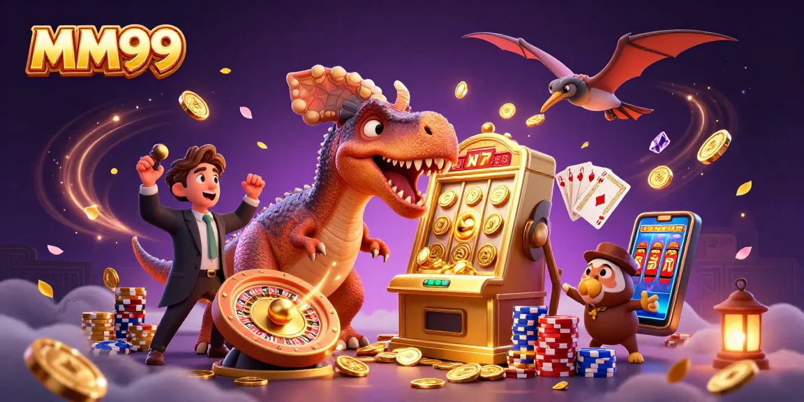 MM99 showcases a colorful casino scene with dynamic characters celebrating jackpot wins and casino excitement.