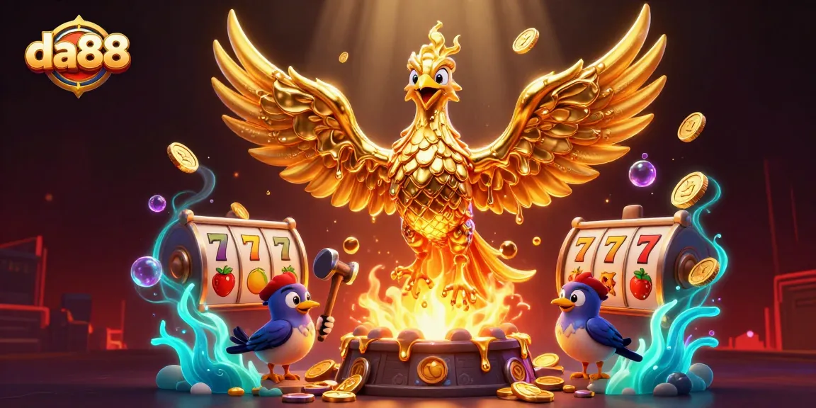 Spin the da88 slots with exploding gold coins and vibrant gaming elements in a dynamic casino scene.