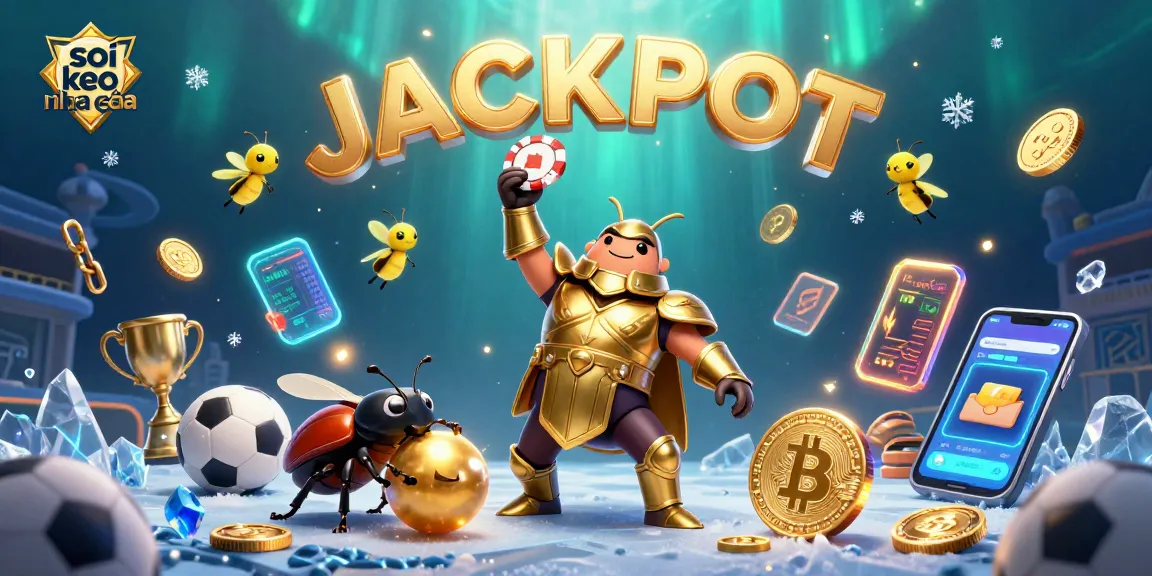 A 3D cartoon scene of soi keo nha cái with a beetle in gladiator armor lifting a poker chip in victory.
