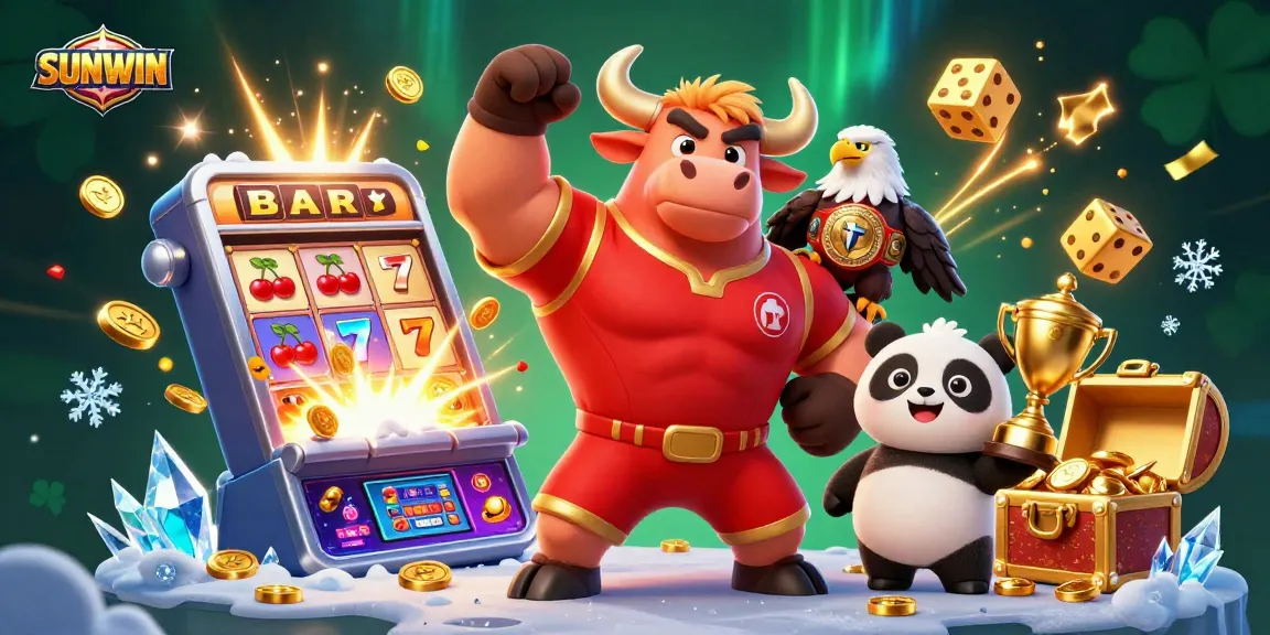 Experience the thrill of SUNWIN with a dynamic scene featuring gaming characters and winning symbols.