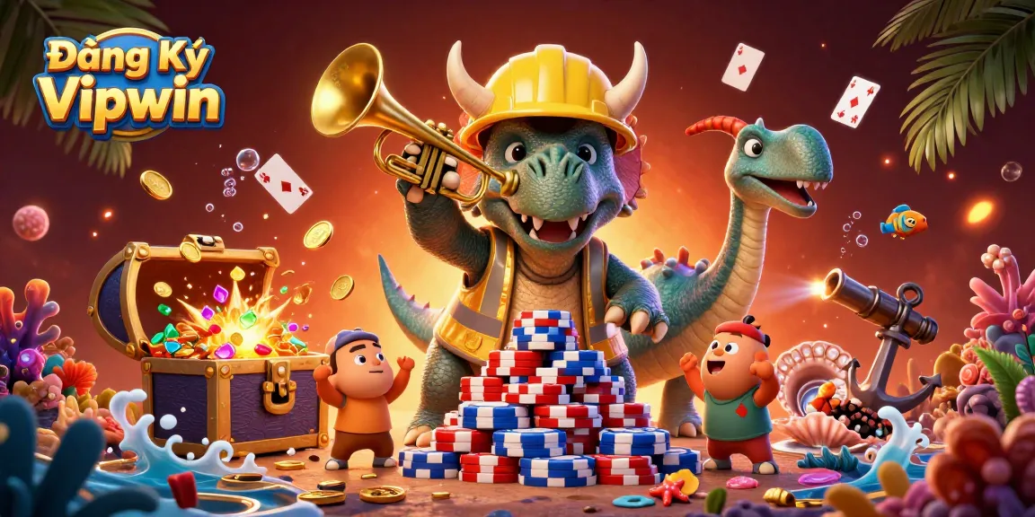 Join the excitement of Đăng Ký Vipwin with this vibrant 3D casino scene showcasing colorful poker chips.